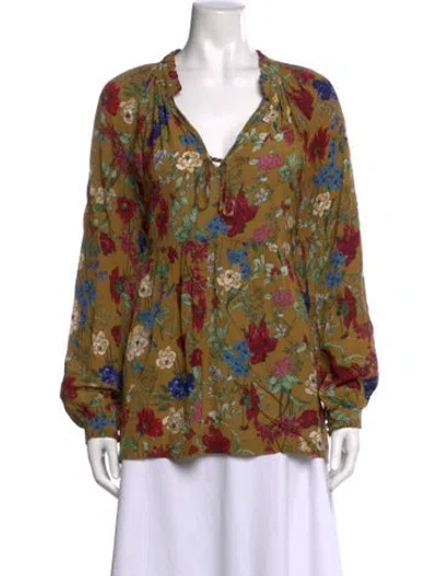 Pre-owned Hatch Floral Print V-neck Blouse In Brown