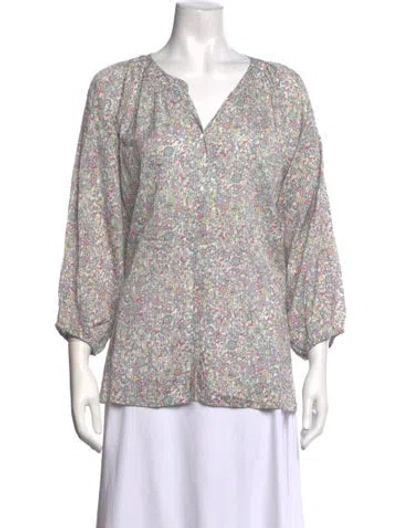 Pre-owned Hatch Floral Print V-neck Blouse In Purple