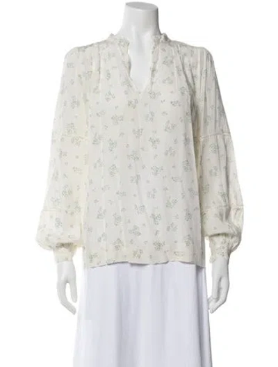 Pre-owned Hatch Floral Print V-neck Blouse In White