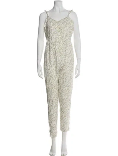 Pre-owned Hatch Floral Print V-neck Jumpsuit In Green