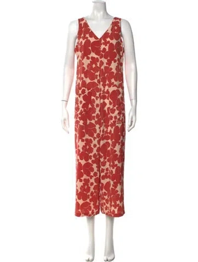 Pre-owned Hatch Floral Print V-neck Jumpsuit In Orange