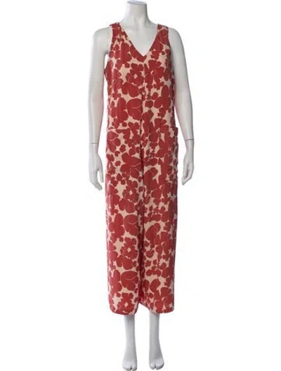 Pre-owned Hatch Floral Print V-neck Jumpsuit In Orange