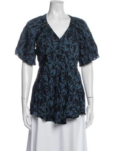 Pre-owned Hatch Floral Print V-neck Top In Blue