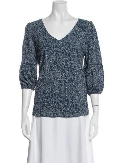 Pre-owned Hatch Floral Print V-neck Top In Blue