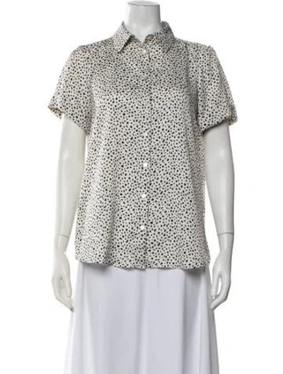 Pre-owned Hatch Graphic Print Short Sleeve Button-up Top In White