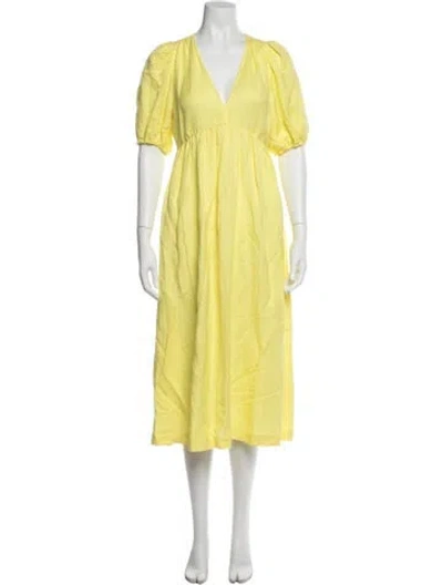 Pre-owned Hatch Linen Midi Length Dress W/ Tags In Yellow