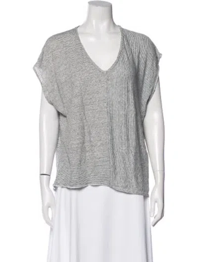 Pre-owned Hatch Linen Striped Top In White