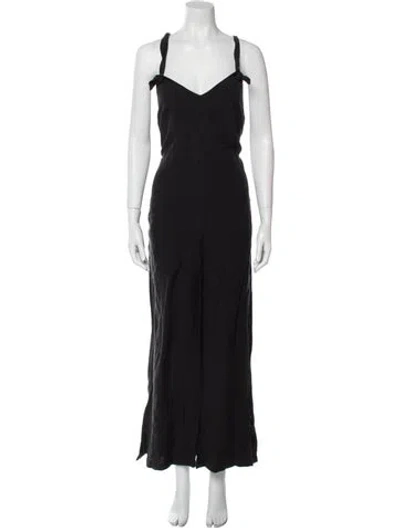 Pre-owned Hatch Linen V-neck Jumpsuit In Gray