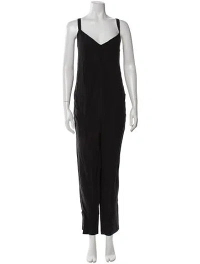 Pre-owned Hatch Linen V-neck Jumpsuit W/ Tags In Black