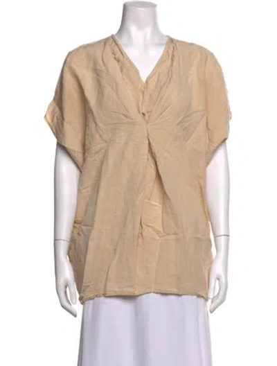 Pre-owned Hatch Linen V-neck Top In Neutrals