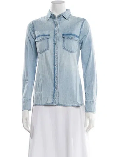 Pre-owned Hatch Long Sleeve Button-up Top In Blue