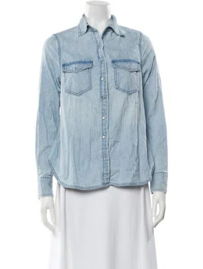 Pre-owned Hatch Long Sleeve Button-up Top In Blue