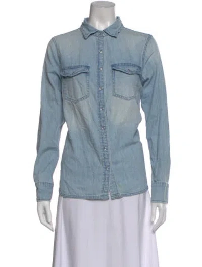 Pre-owned Hatch Long Sleeve Button-up Top In Blue