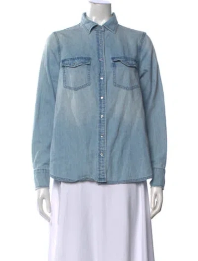Pre-owned Hatch Long Sleeve Button-up Top In Blue