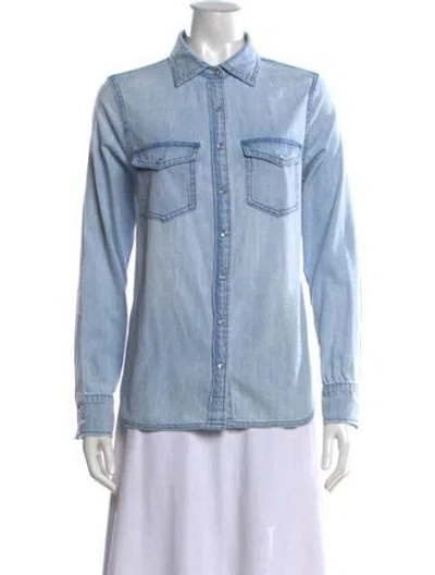 Pre-owned Hatch Long Sleeve Button-up Top In Blue