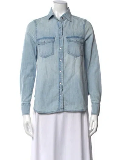 Pre-owned Hatch Long Sleeve Button-up Top In Blue