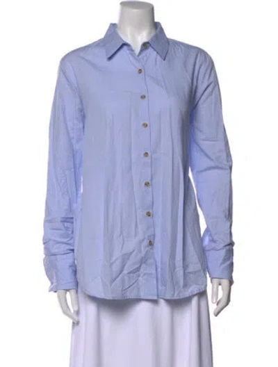 Pre-owned Hatch Long Sleeve Button-up Top In Blue