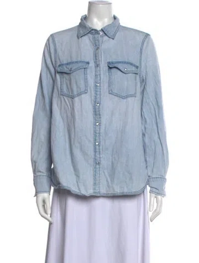 Pre-owned Hatch Long Sleeve Button-up Top In Blue