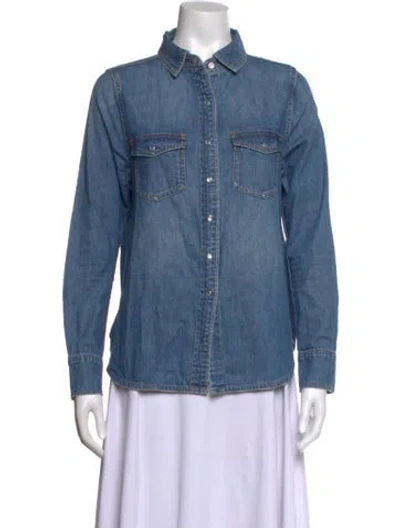 Pre-owned Hatch Long Sleeve Button-up Top In Blue