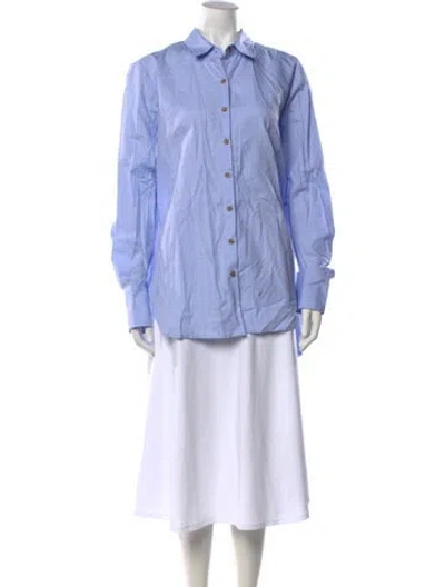 Pre-owned Hatch Long Sleeve Button-up Top In Blue