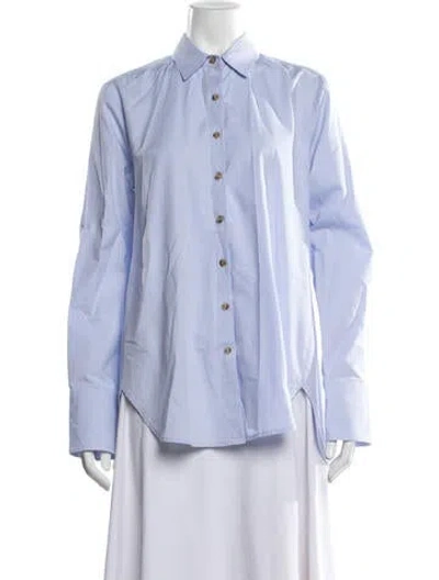Pre-owned Hatch Long Sleeve Button-up Top In Blue