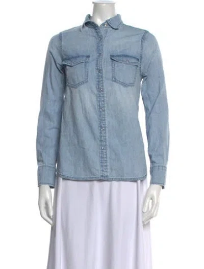 Pre-owned Hatch Long Sleeve Button-up Top In Blue