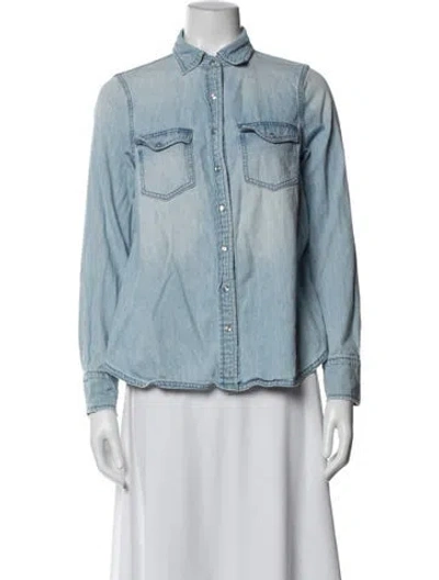 Pre-owned Hatch Long Sleeve Button-up Top In Blue