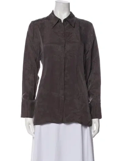 Pre-owned Hatch Long Sleeve Button-up Top In Gray
