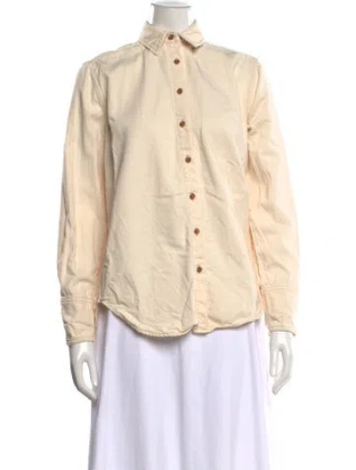 Pre-owned Hatch Long Sleeve Button-up Top In Neutrals