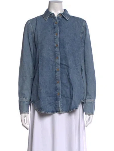 Pre-owned Hatch Long Sleeve Button-up Top W/ Tags In Blue