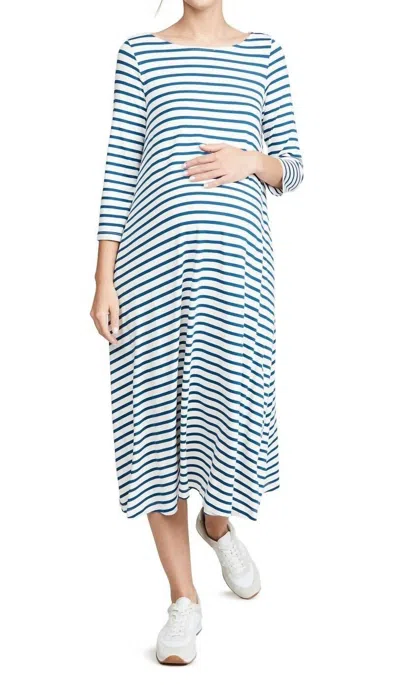 Hatch Marina Maternity Dress In Ivory/blue Stripe In Multi