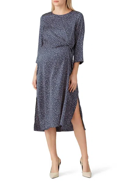 Hatch Maternity The Lauren Dress In Navy/pink Cheetah In Blue