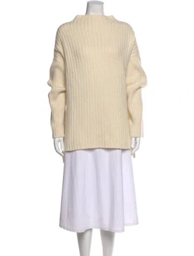 Pre-owned Hatch Merino Wool Mock Neck Sweater In Neutral
