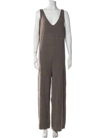 Pre-owned Hatch Merino Wool V-neck Jumpsuit In Neutrals
