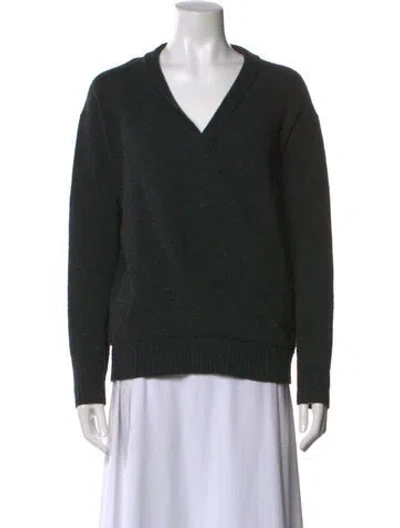 Pre-owned Hatch Merino Wool V-neck Sweater In Black