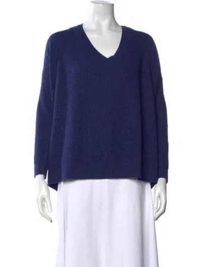 Pre-owned Hatch Merino Wool V-neck Sweater In Blue