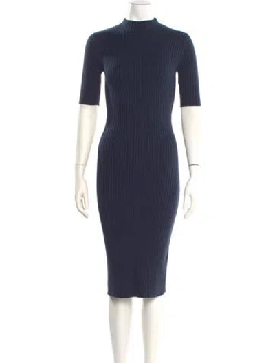 Pre-owned Hatch Mock Neck Midi Length Dress In Blue