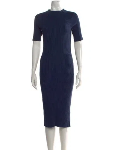 Pre-owned Hatch Mock Neck Midi Length Dress In Blue