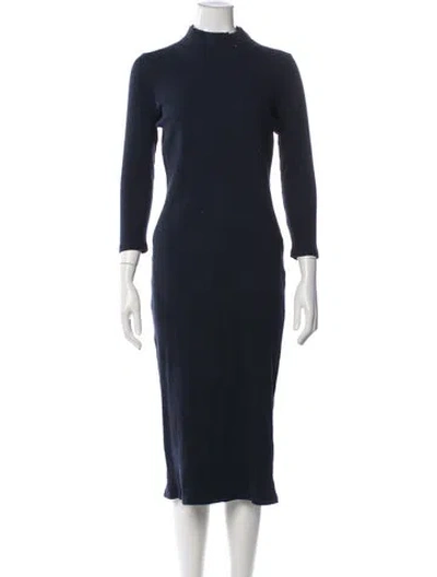 Pre-owned Hatch Mock Neck Midi Length Dress In Blue