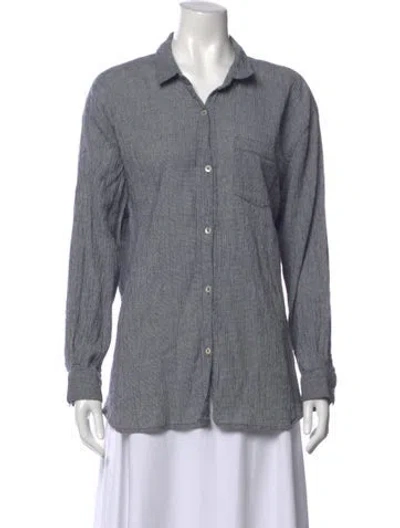 Pre-owned Hatch Patterned Long Sleeve Button-up Top In Blue