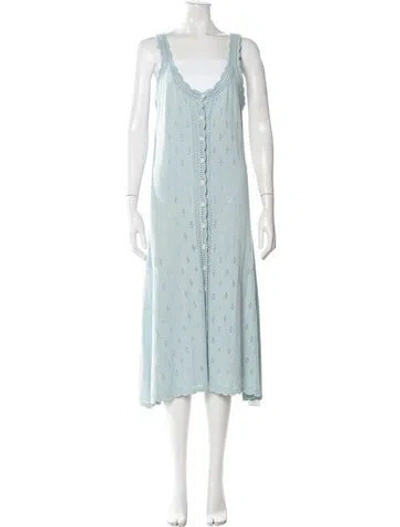 Pre-owned Hatch Patterned Midi Length Dress In Blue