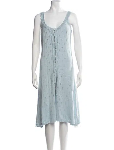Pre-owned Hatch Patterned Midi Length Dress In Blue