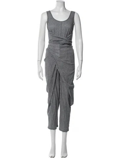 Pre-owned Hatch Patterned Scoop Neck Jumpsuit In White