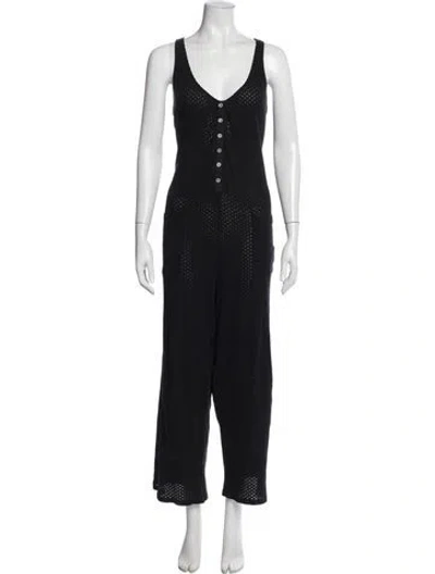 Pre-owned Hatch Patterned V-neck Jumpsuit In Black