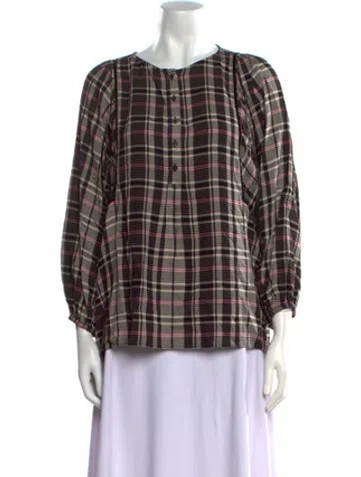 Pre-owned Hatch Plaid Print Crew Neck Blouse In Black