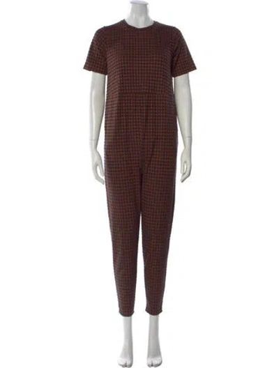 Pre-owned Hatch Plaid Print Crew Neck Jumpsuit In Brown