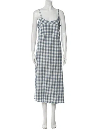 Pre-owned Hatch Plaid Print Knee-length Dress In Blue