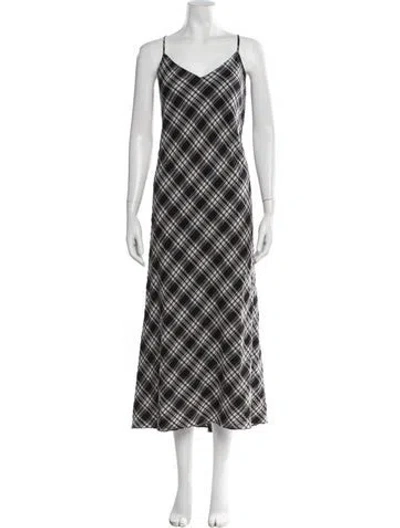 Pre-owned Hatch Plaid Print Long Dress In Black