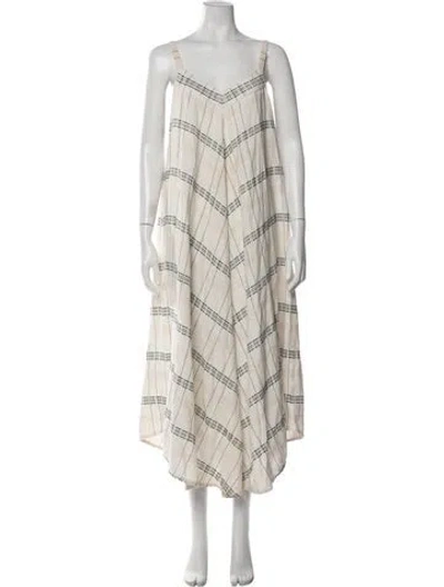 Pre-owned Hatch Plaid Print Long Dress In Neutral