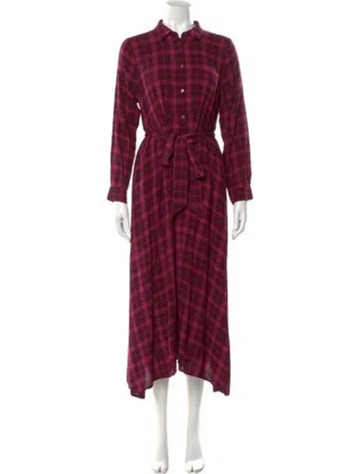 Pre-owned Hatch Plaid Print Long Dress In Purple